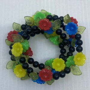Vtg '50 MIRIAM HASKELL ? lucite glass flowers leaves wrap bracelet